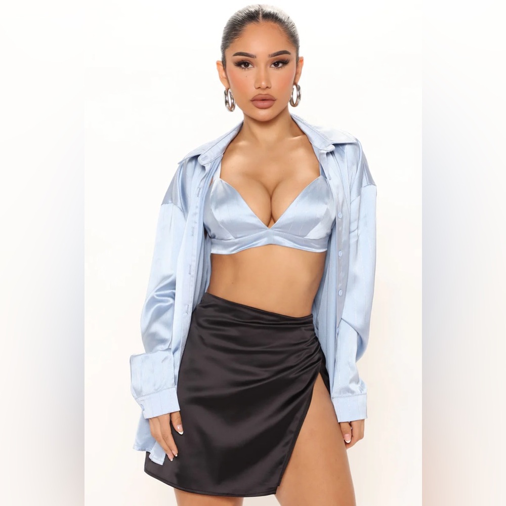 Striped Shirt Set - Light Blue